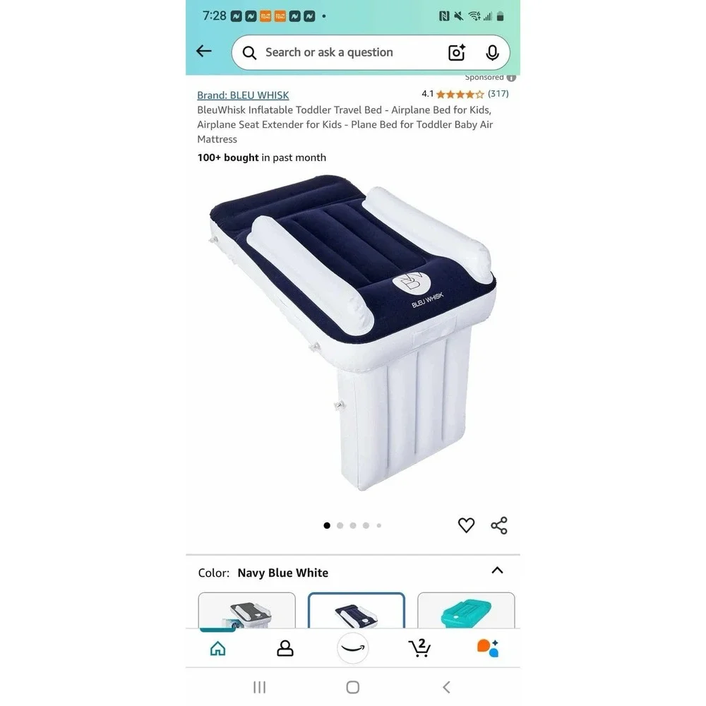 Navy Blue Inflatable Airplane Bed for Kids - Easy Travel Bed for Toddlers‎